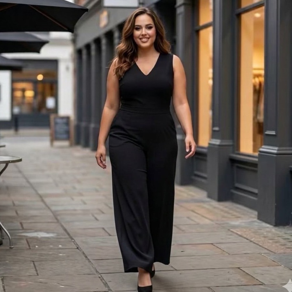 NWOT Spanx AirEssentials Sleeveless Wide Leg Jumpsuit Very Black 3X Tall V-Neck
